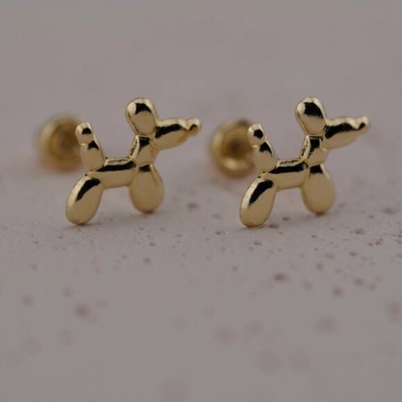 14k Real Gold Stud Earrings | Balloon Dog Stud Earrings | Birthday Gift | - Picture 8 of 9